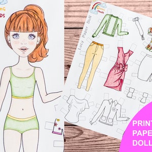 LUCY PAPER DOLL, Paper Doll Printable, Instant Download, Coloring Paper Doll, Paperdoll Printable, Coloring Page Princess paperdoll digital