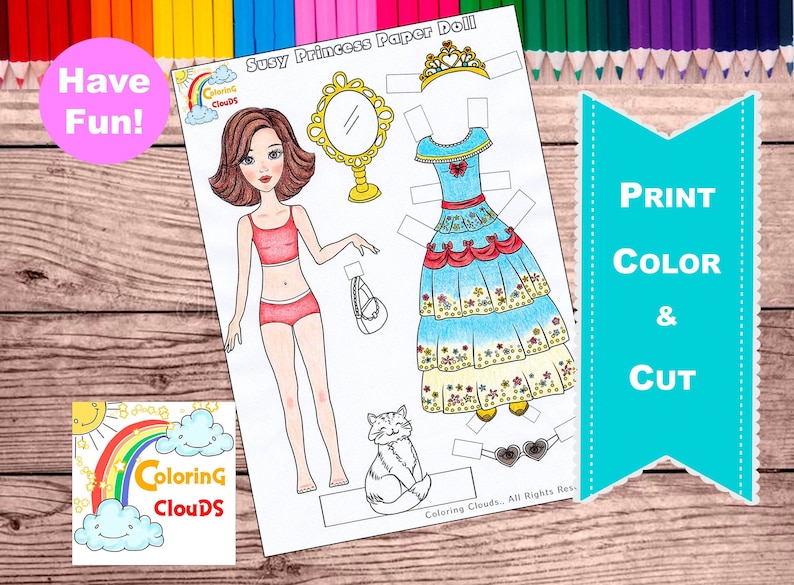 PRINCESS PAPER DOLL Paper Doll Printable Instant Download Etsy