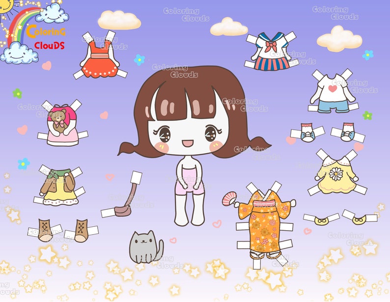KAWAII GIRL PAPER Doll Instant Download Paper Doll Etsy
