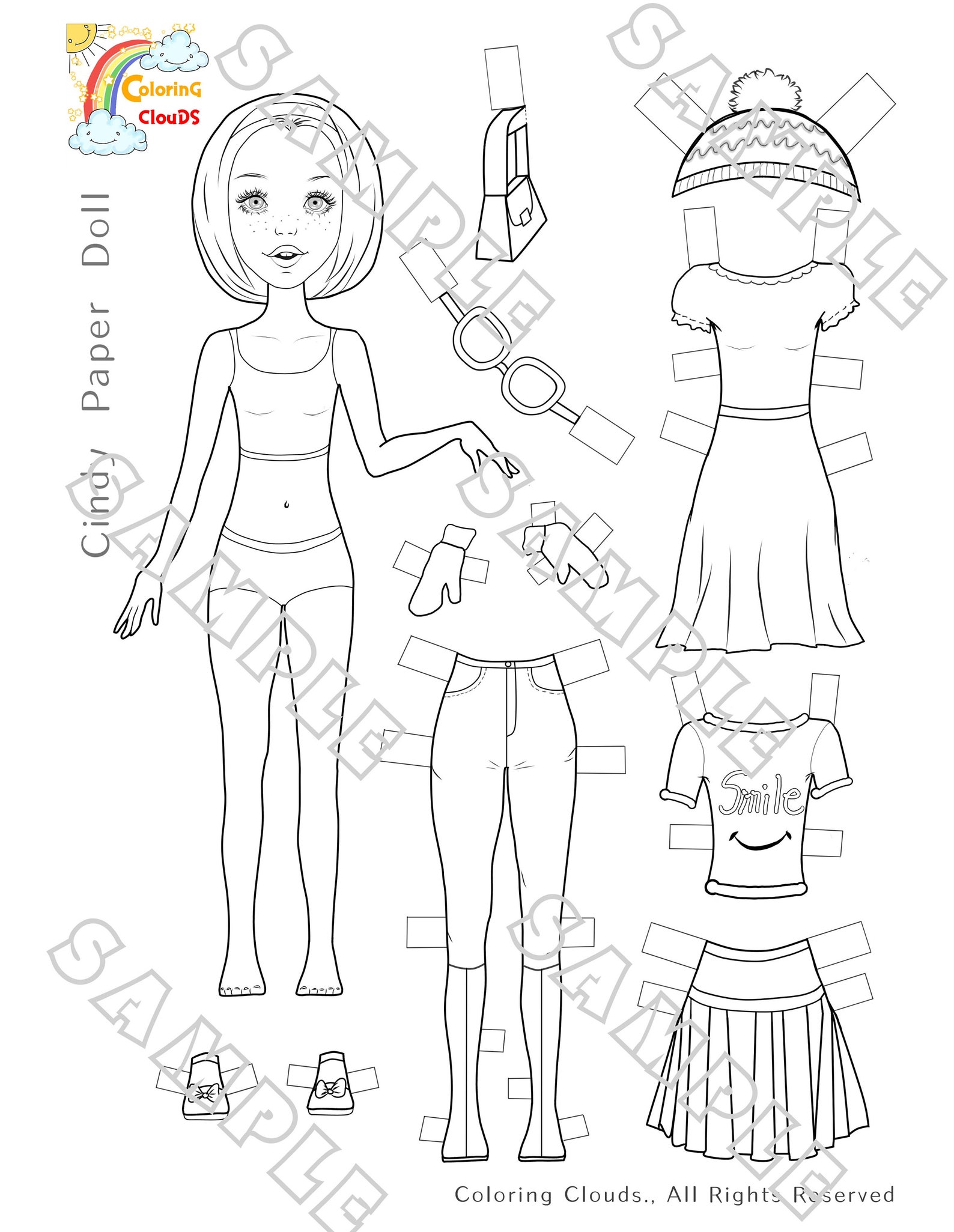 CINDY PAPER DOLL 2 Instant Download Pages Coloring Paper Etsy