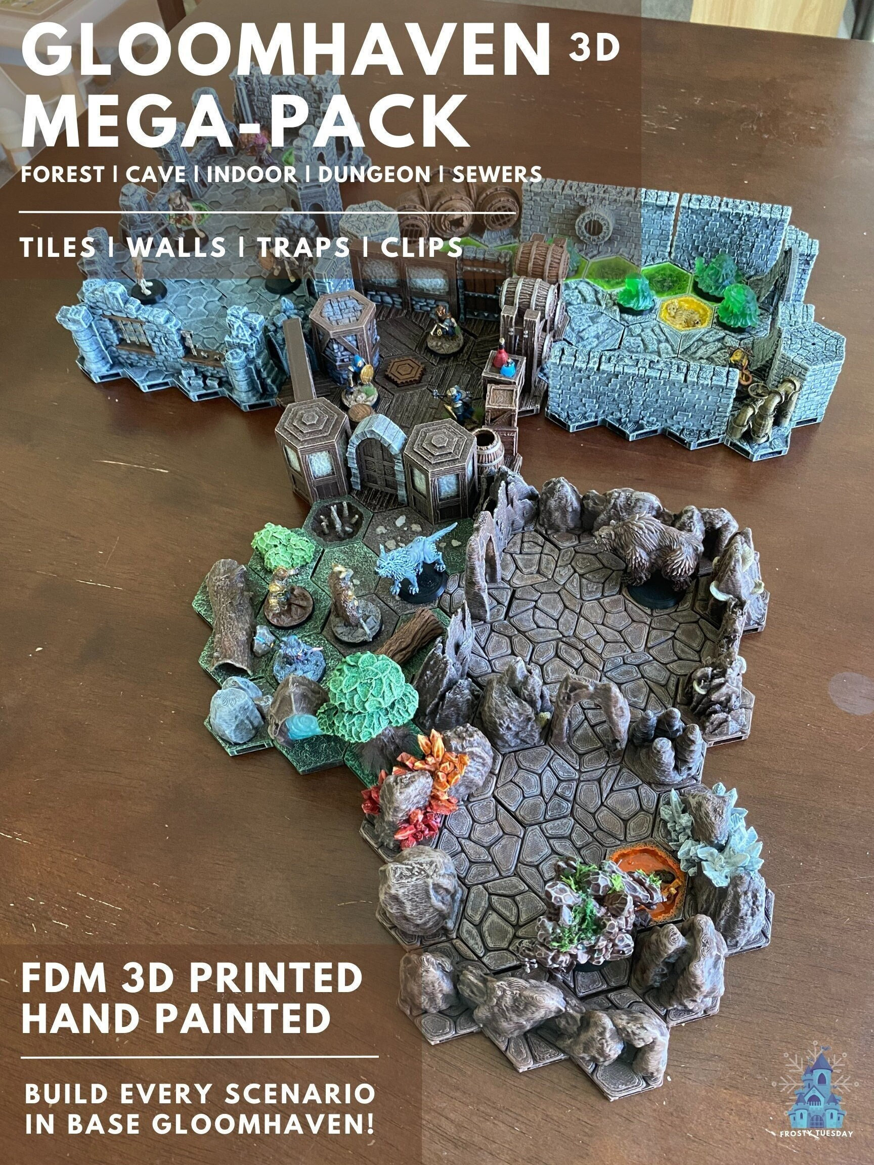 GLOOMHAVEN 3D MEGA-PACK 3D Printed Open-lock Hex Tiles and Walls Ttrpg ...