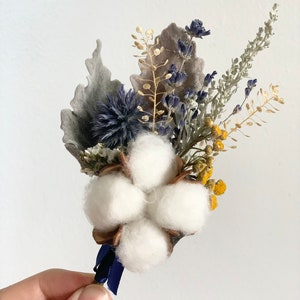 Boutonniere Wedding flower for Men Dried Cotton Flower Rustic Bohemian Buttonhole Groom Groomsmen