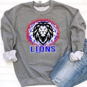Lions, Royal Blue, Red, Splatter School Team Mascot Logo / Digital png download/ sublimation