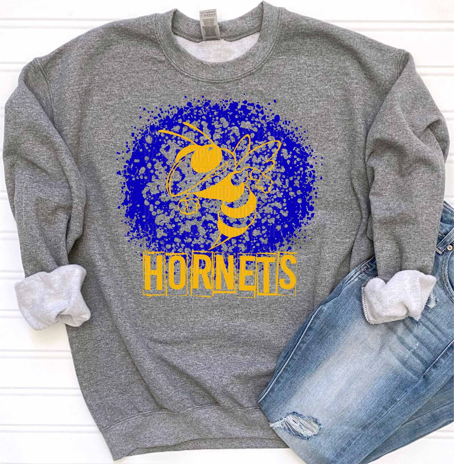 Blue Yellow Gold Splatter Hornets Mascot Logo Digital Png