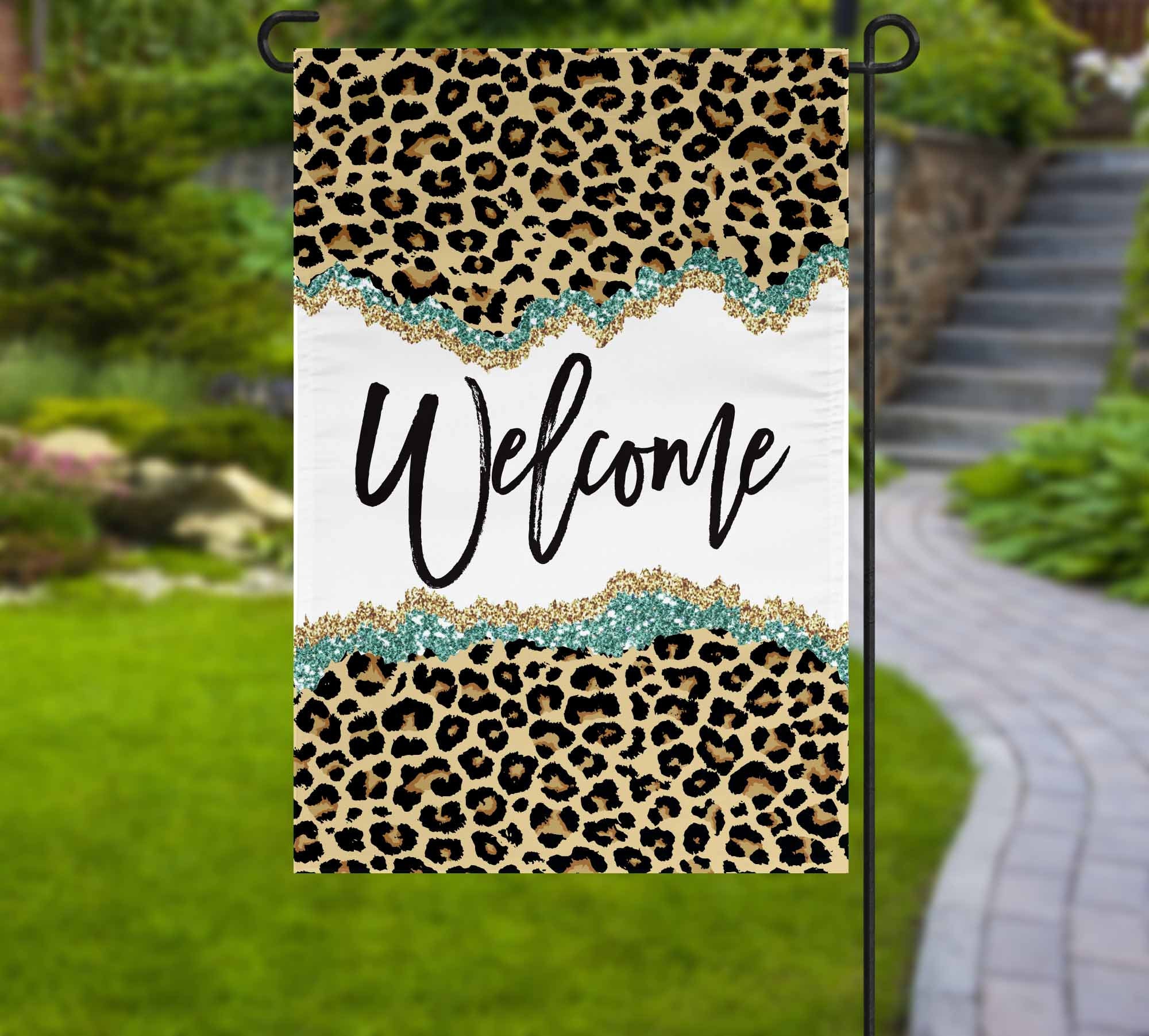 Glitter and Leopard Welcome Garden Flag digital  / Digital png download/ sublimation download