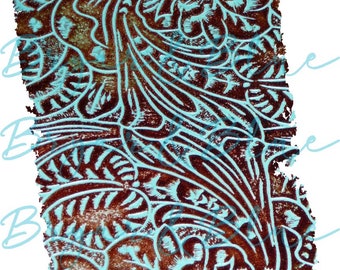 Turquoise Embossed Leather Pattern Splash Background / Digital png download/ sublimation download