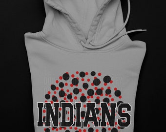 Red and Black Polka Dot Indians Mascot Logo / Digital png download/ sublimation download