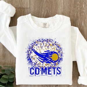 Blue Gold Splatter Comets School Team Mascot Logo / Digital png download/ sublimation download