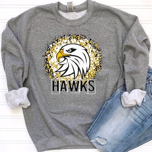 Black, White, Gold Splatter Hawks School Team Mascot Logo / Digital png download/ sublimation download