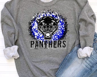 Blue Black White Splatter Panthers Mascot Logo / Digital png download/ sublimation download