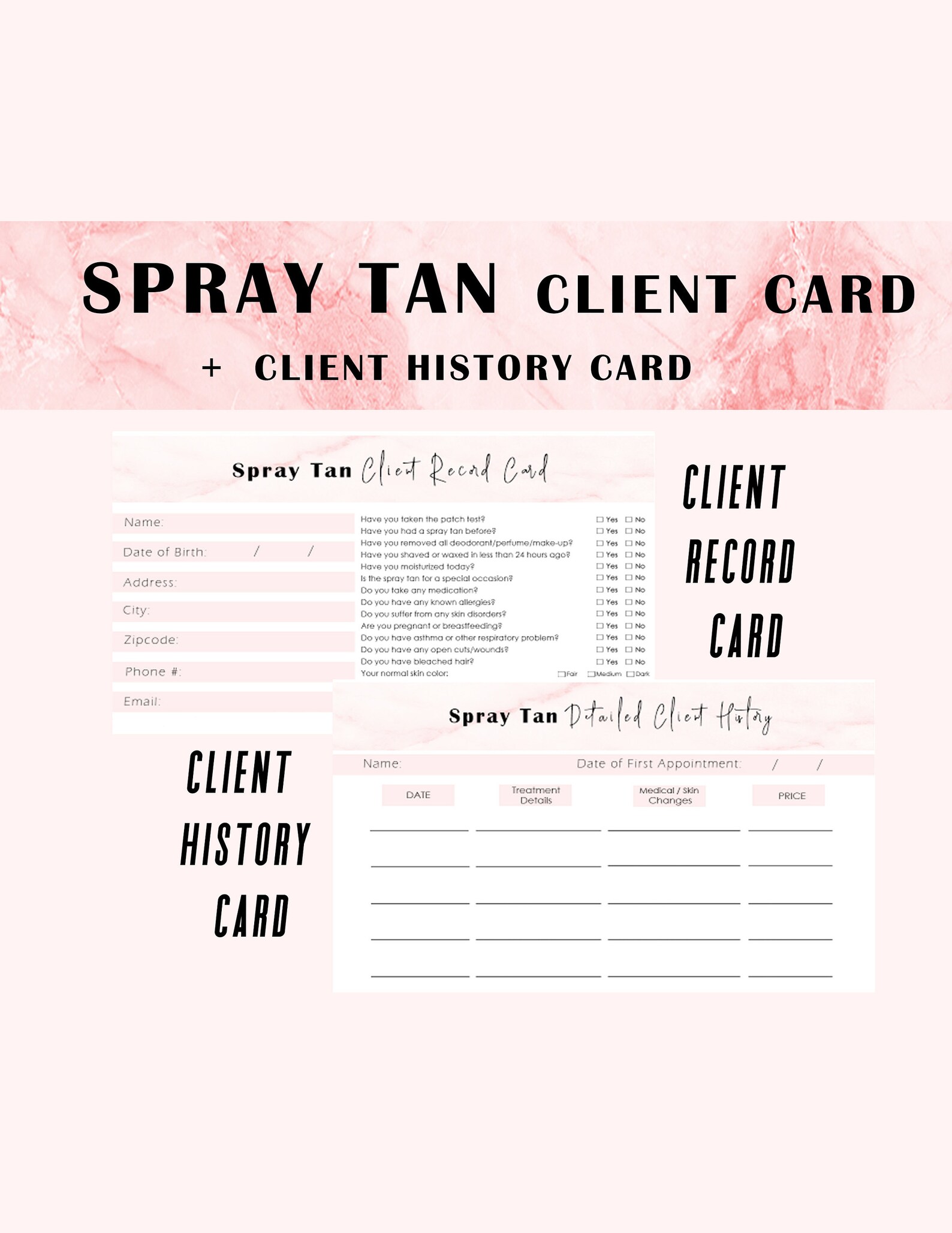 Spray Tan Business Forms Client Record Card Printable Spray - Etsy