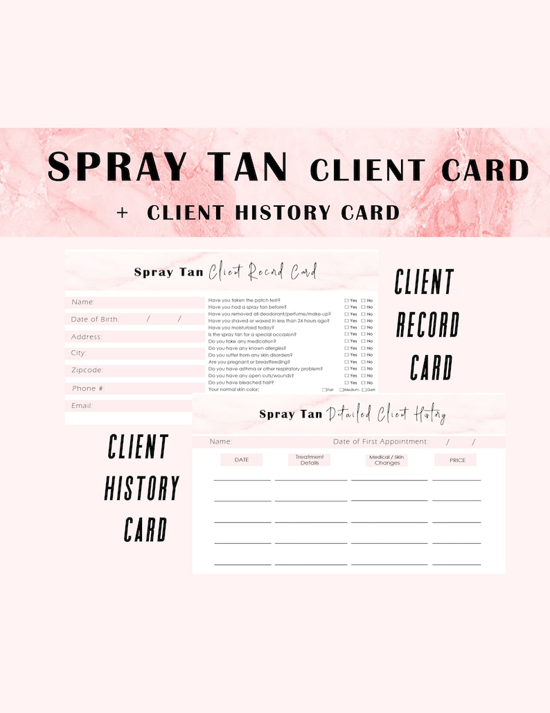 Spray Tan Business Forms Client Record Card Printable Spray - Etsy