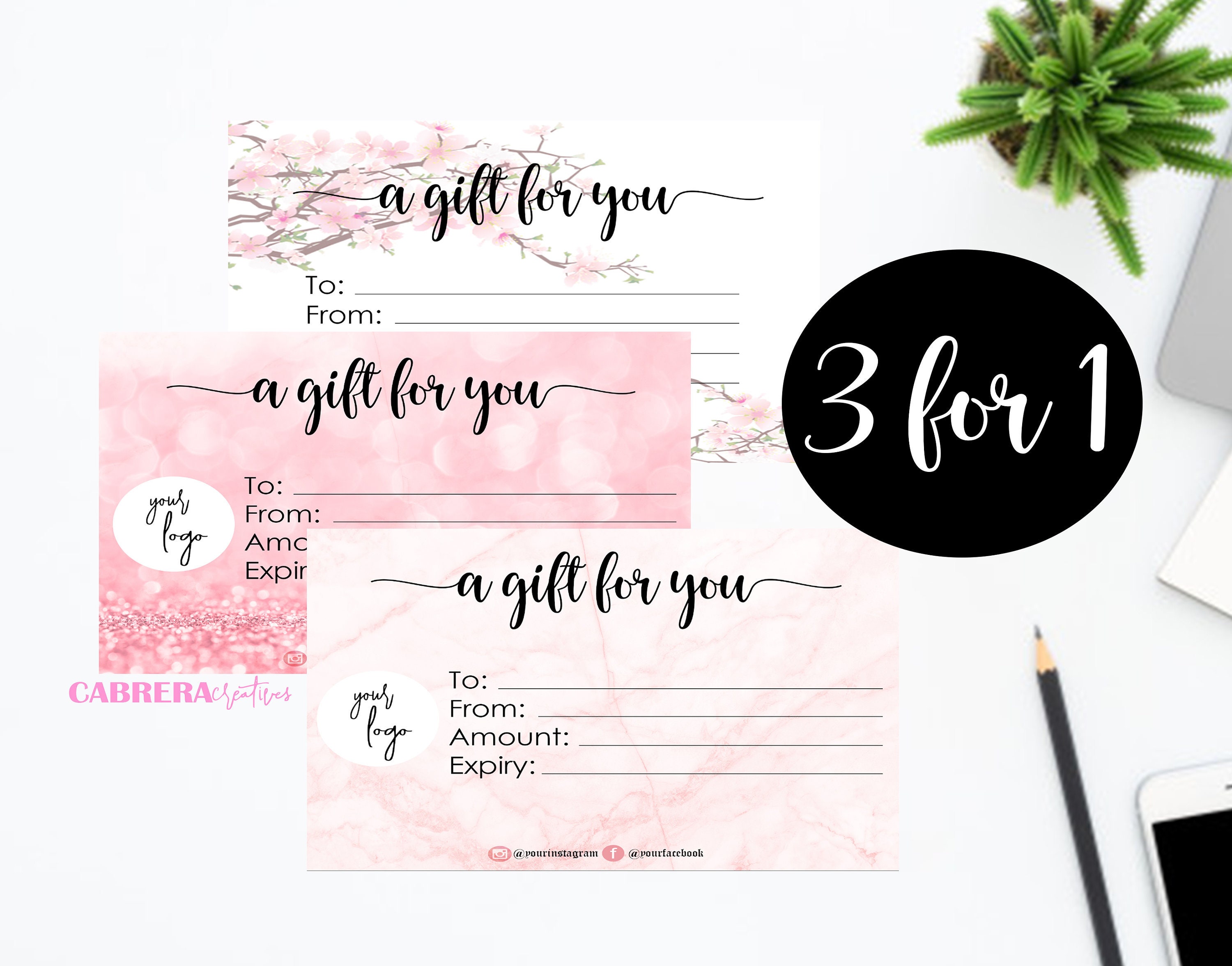 Pink Gift Certificate, Gift Voucher Printable Gift Card, Gift Voucher  Template, Instant Access, Instant Download In Pink Gift Certificate Template