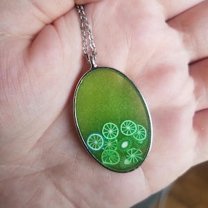 Light green kiwi lime resin necklace