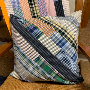 Handmade quilted keepsake memory pillow cover from loved ones' clothing