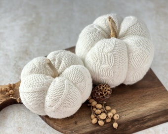 Winter White Up-cycled Cable Sweater Pumpkins for fall decor and gifts