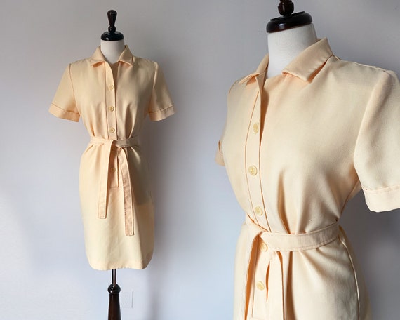 Nurse Jenny Shirt Dress in Custard • Vintage 1970s