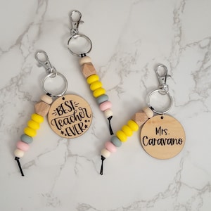 Custom Teacher Pencil Beaded Keychain // Teacher Gift // Teacher Appreciation // Silicone Bead Keychain
