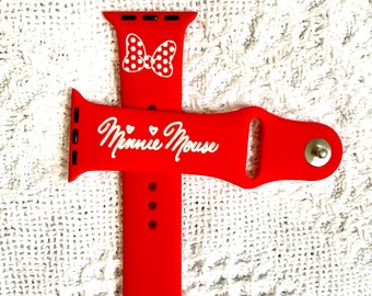 Minnie Mouse Bow Watch Band // Minnie Autograph Inspired Watch Bands // Engraved Minnie Inspired Watch Band