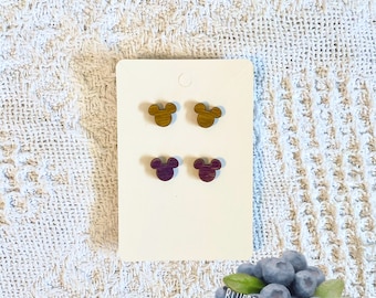 Mickey Mouse Wood Stud Earrings, Magic Inspired (Two Pair)