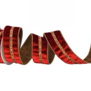 2.5&quot; Diamond Jewel Trim Velvet Ribbon Christmas Trim Trimming Decoration Wreath Accent Decor 5 Yards