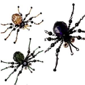 3 pc Beaded Faceted Ornate Spiders with Crystal Eyes Clip