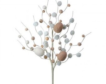 May include: White and brown decorative Easter egg spray with white pom poms and wooden beads.