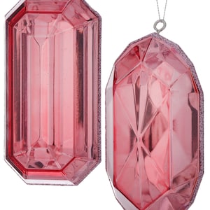 Set da 2 pezzi di decorazioni per feste con gemme rosa o ornamenti con taglio smeraldo, 5 pollici, forma oblunga e rettangolare, gioiello, attacco per ghirlanda, decorazione per albero