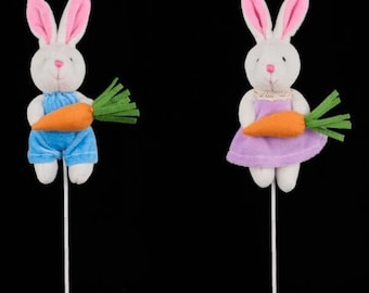 Velvet Bunny Rabbit W/ Carrot Plush Picks Easter Decor Holiday Supplies