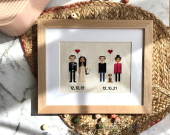 Regalo del segundo aniversario, punto de cruz de retrato familiar, regalo de aniversario de algodón, regalo de segundo aniversario para él, regalo de aniversario para su esposa
