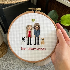 Personalisiertes Familienportrait, personalisiertes Kreuzstichportrait, Hochzeitstaggeschenk, Familienportrait Geschenkidee