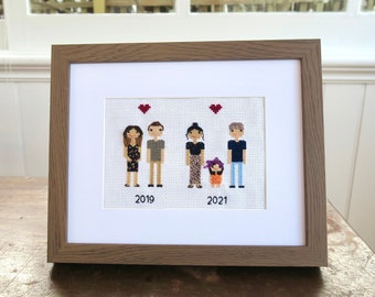 Regalo de segundo aniversario, punto de cruz de retrato de la familia, regalo de aniversario de algodón, regalo de segundo aniversario para él, regalo de aniversario para la esposa