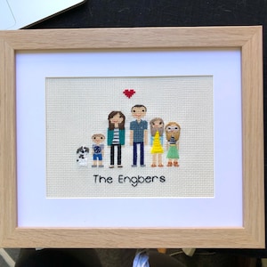 benutzerdefinierte Familienportrait, Jahrestagsgeschenk Baumwolle, personalisiertes Kreuzstichportrait der Familie, Hochzeitstaggeschenk, Familienportrait Geschenkidee