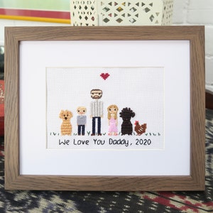 Personalised family portrait, custom gift for parents, cross stitch portrait, custom made home decor,birthday gift for dad, family portraits