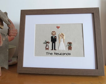 custom family portraits, couple gift pets,anniversary gift,custom family cross stitch personalised cross stitch portraits custom anniversary