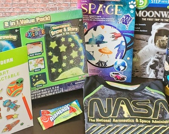 NASA/Space Gifts for Boys NASA Gift Basket, Outer Space Gift Bag, T-shirt, Science Toys, Bday Gifts for Toddlers, Stars, Planets, Gift Ready