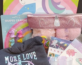 Unicorn Gift Bag for Girls, "More Love" Hoodie, Spa Set