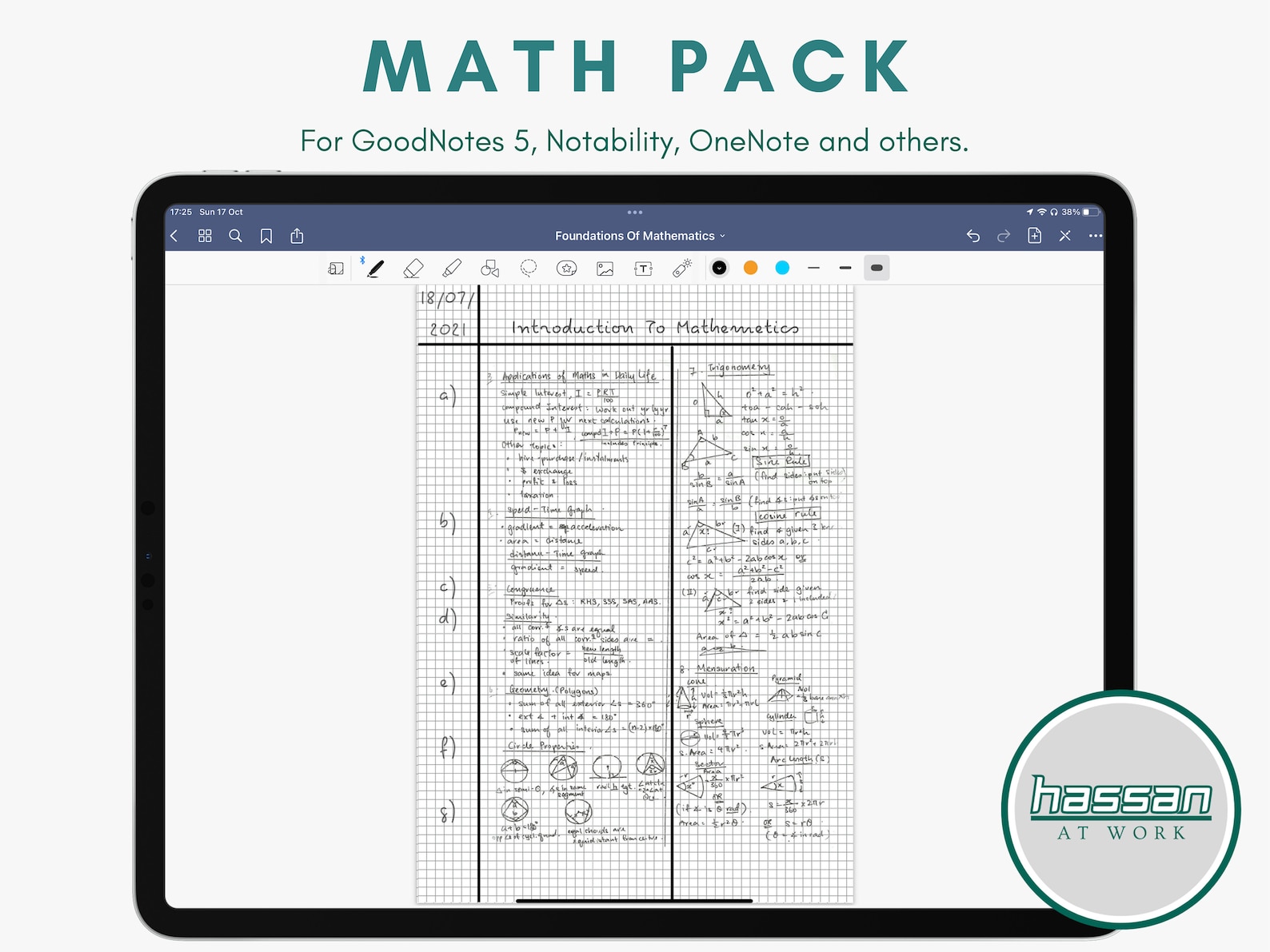 Goodnotes: Math Essentials Pack, White, Template (A4) | for Ipads