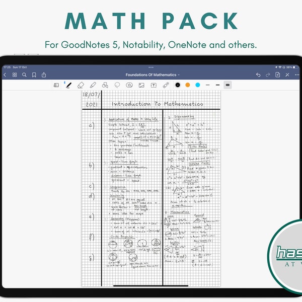 GoodNotes: Math Essentials Pack, White, Template (A4) | for iPads, Tablets & Digital Note-taking Devices