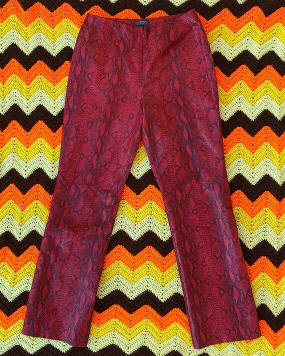 Red Leather Snake-print Pants