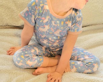 Rainbow Unicorn Pajamas: Sky Blue Cotton Blend Sleepwear
