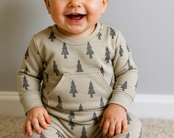 Baby Romper with Evergreen Tree, Green One Piece, Adaptive Clothing, Infant Gift, Cozy Babywear