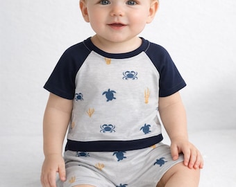 Minimalist Beach-Themed Baby Outfit: Short-Sleeves and Shorts One-Piece