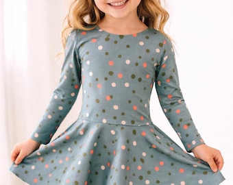 Girls Leotard with Attached Skirt: Long Sleeve and Sleeveless Options, Blue-Green Nylon Spandex