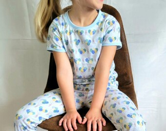 Handmade Blue Pajama Set with Multicolor Balloons, Comfy Sleepwear for Birthdays and Beyond, Birthday Pajamas, Celebratory Nightwear