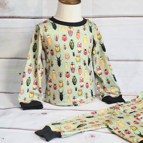 Bug Pajamas, Sage Green, Gender Neutral Baby Clothes, Toddler Clothing, Bug Birthday Party, Insect T-shirt, Summer Pajamas, Sleep Shirts