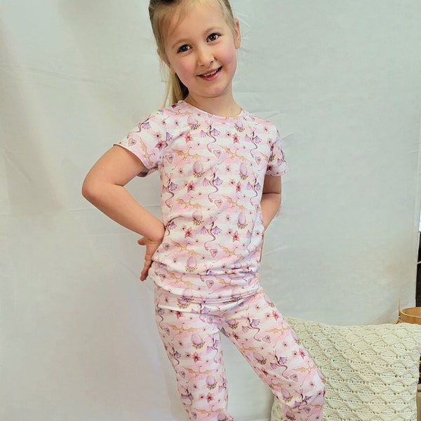 Kid's Dragon Pajamas, Pink Mythical Creatures, Clothes with Dragons, Toddler Terry Cotton Clothing, Dragon Birthday Party, Youth Sleep Shirt