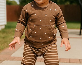 Brown Heart Sweatshirt & Striped Pants, Baby Polka Dot Hearts One Piece, Adaptive Clothing