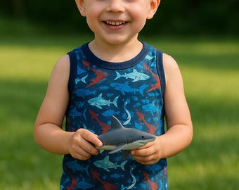 Kids' Shark-Themed Tank Top: Blue Cotton Sleeveless Shirt