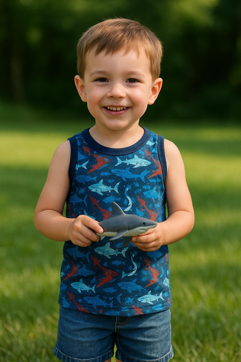Kids' Shark-Themed Tank Top: Blue Cotton Sleeveless Shirt